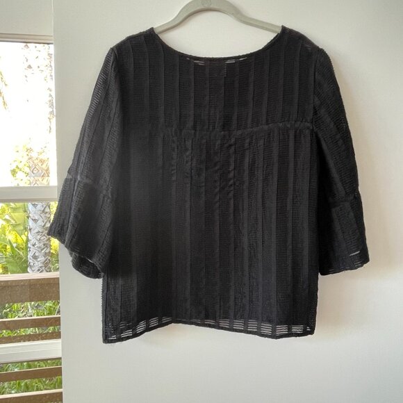 Anthropologie HD in Paris Black Boxy-Cut Blouse, Vertical Stripe, 3/4 Sleeve, 8 - Picture 2 of 8